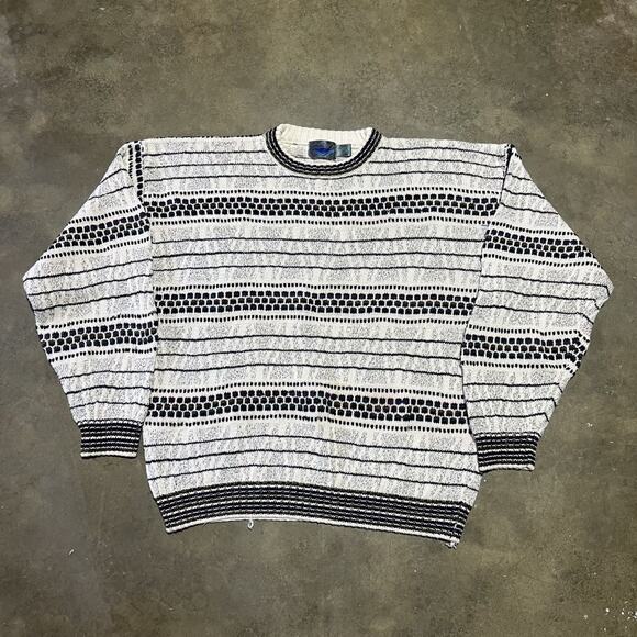 Vintage 90s Etchings White Pattern Knit Sweater - Picture 1 of 3